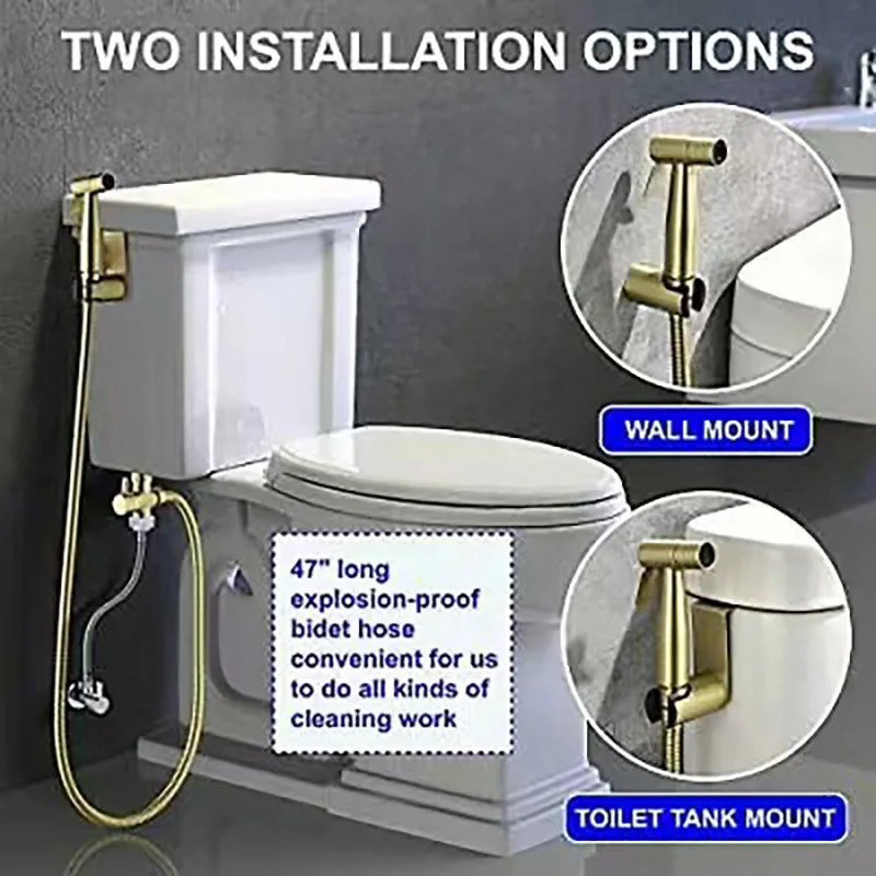 Description Picture 3 of itemStainless steel Gold Toilet Bidet Sprayer Faucet wc shower Hand head Spray set Douche protable water Hose Kit hanging Holder o1