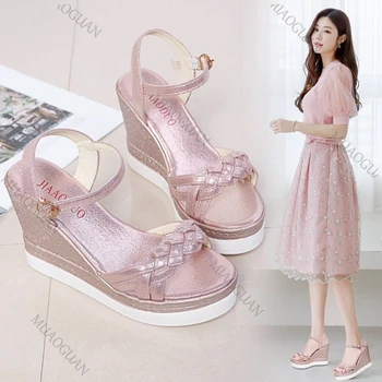 New Summer Women Wedges Bottom Sandals Fashion Rhinestones Shoes for Female High Heels Pumps Thick Platform Designer Shoes