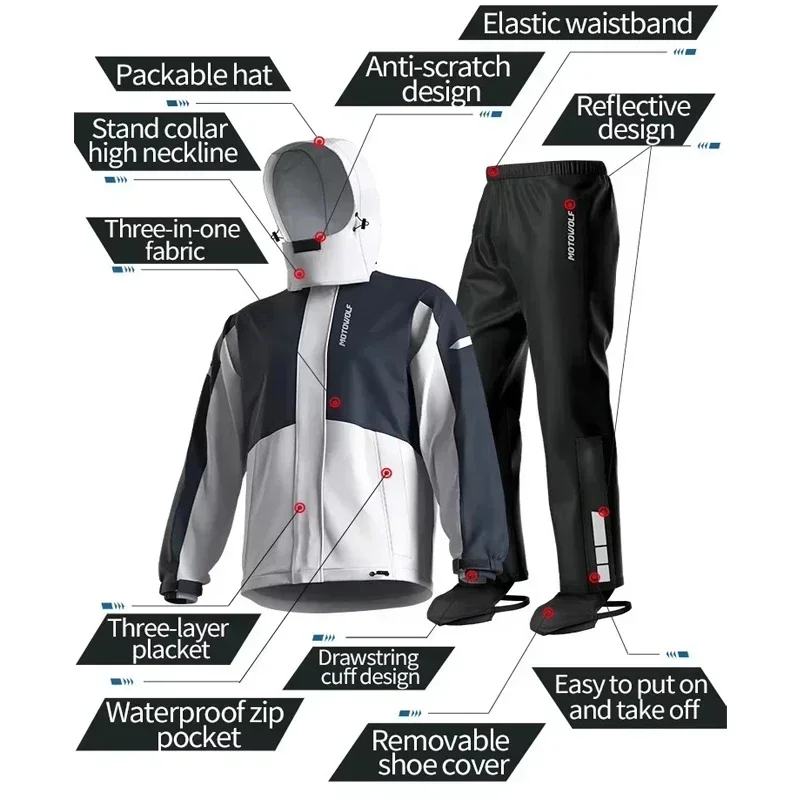 Motorcycle Jacket Motorcycle Raincoat Raincoat Suit Bike Raincoat Motowolf Windproof Motorcycle Raincoat Waterproof Rain Suit Lightweight Traveler Rain Jacket For Men Women