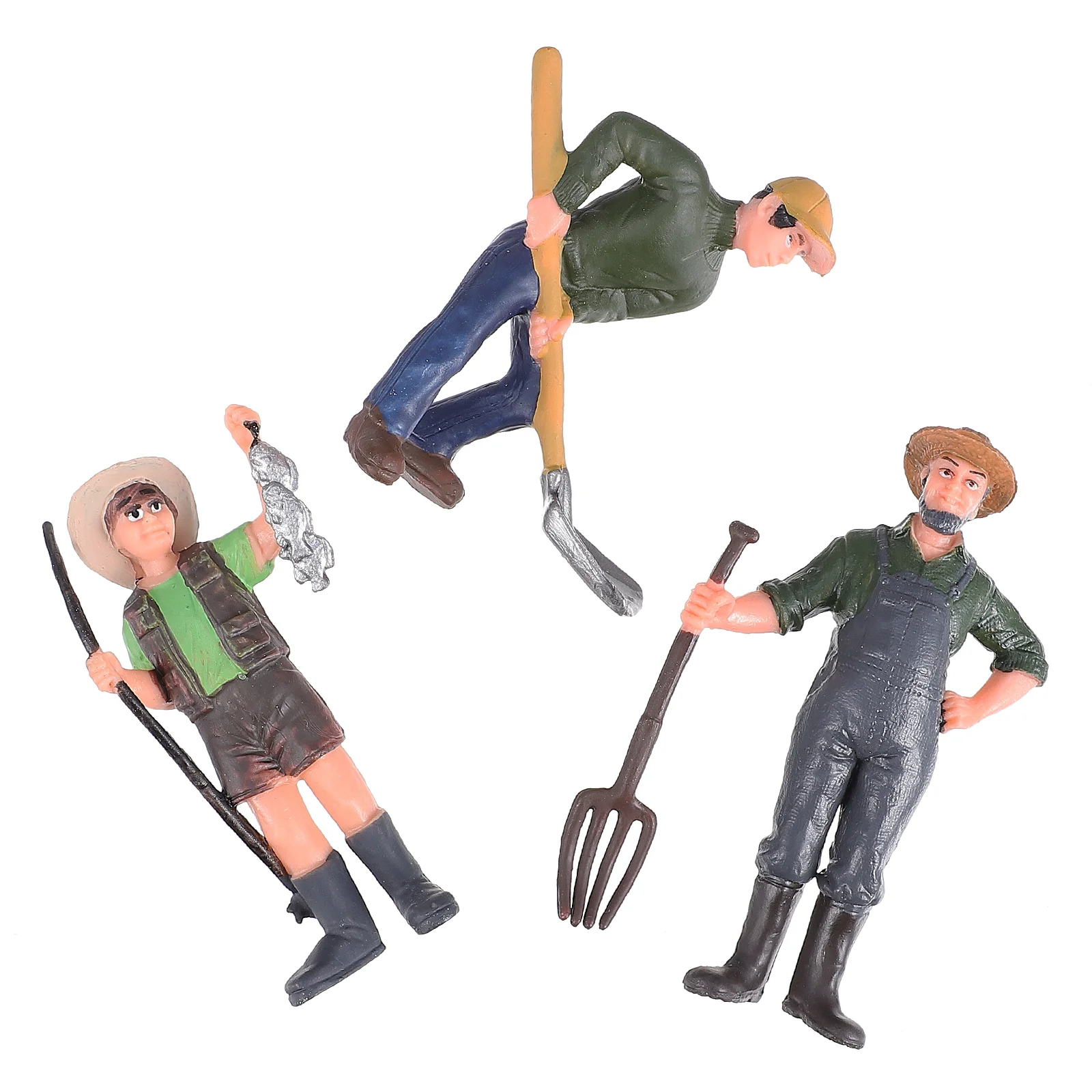

3 Pcs Farm Ornaments Worker Toy Figurine Model Pvc Landscape Decor Child Models