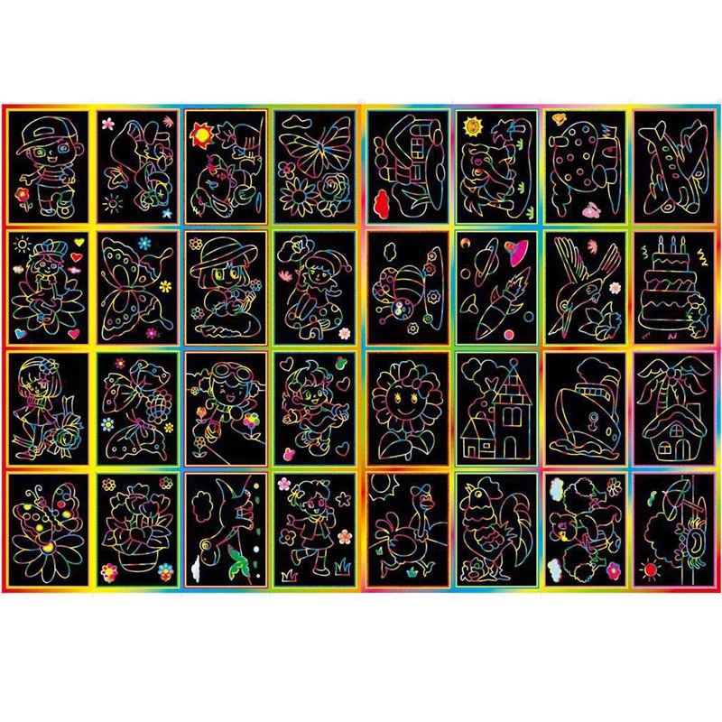 10 Lenzuola/Set Arcobaleno Magico Scratch Disegno di Carta Multicolore Pittura Strumenti Didattici Scuola Artclass Aiuti Graffiti Forniture ZYF - immagine 2