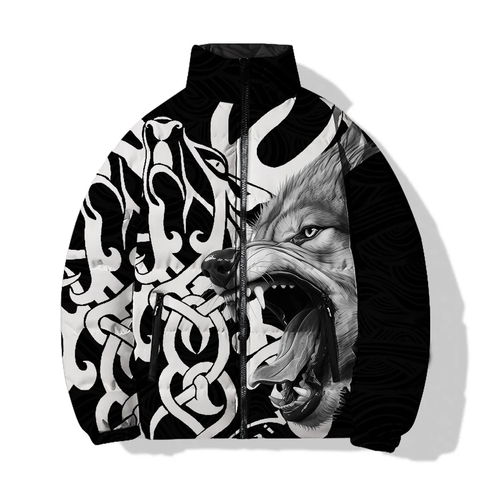 thumbnail image 1 of Nueva chaqueta de invierno de algodón para hombre, chaqueta estampada moderna con perro de fuego de tres cabezas y tigre, ropa para hombre, abrigos, parka, frío, 1 of 4