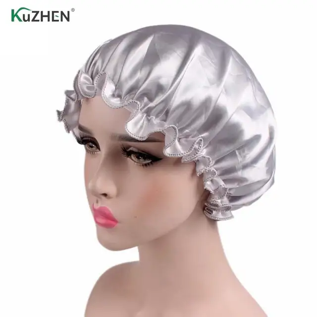 Women Hair Satin Bonnet For Sleeping Shower Cap Silk Bonnet Bonnet Femme Night Sleep Cap Head Cover Flower Elastic Band 6