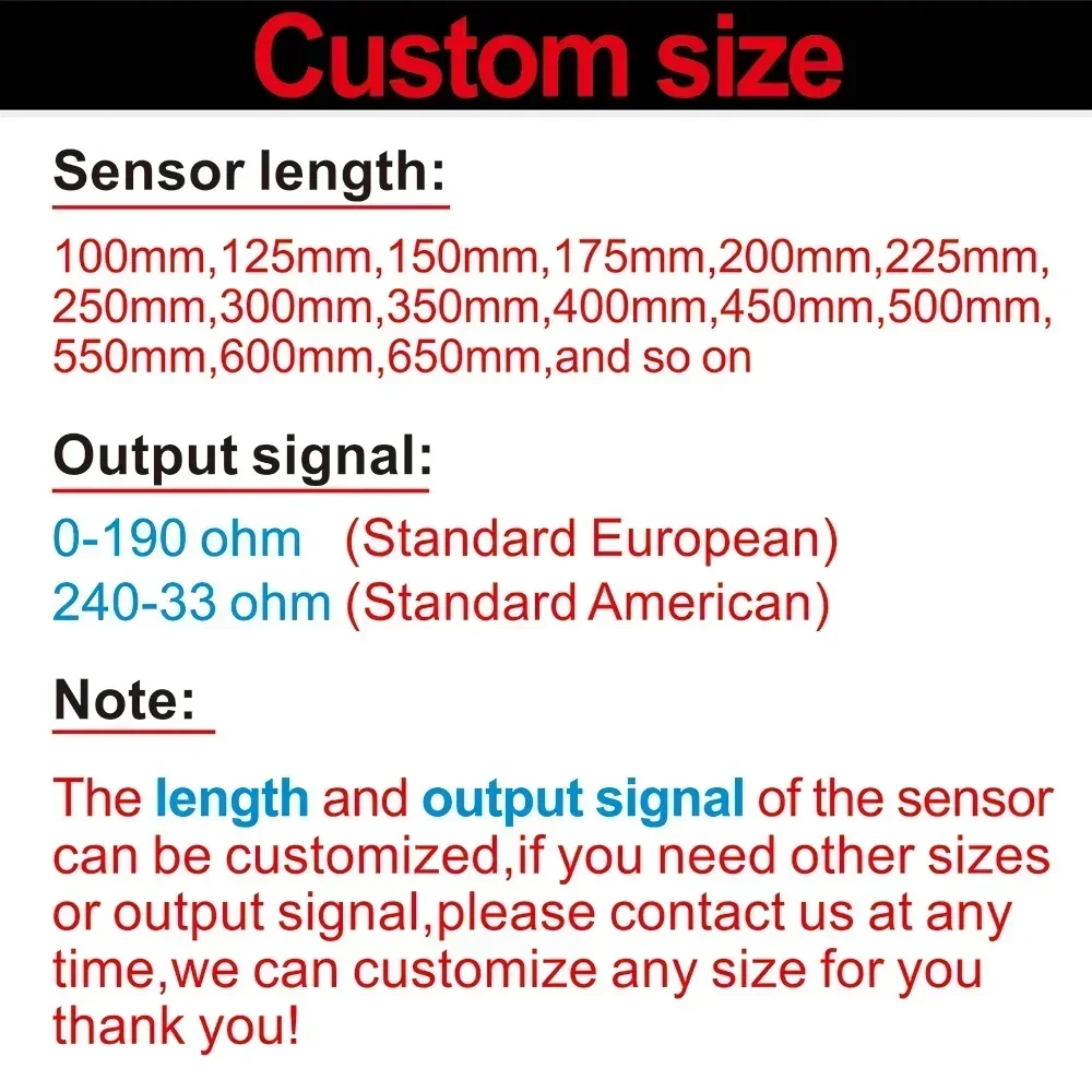 0-190 ohm Fuel Float Sensor 125/175/225/250/275/500mm Water Level Sensor Oil Tan