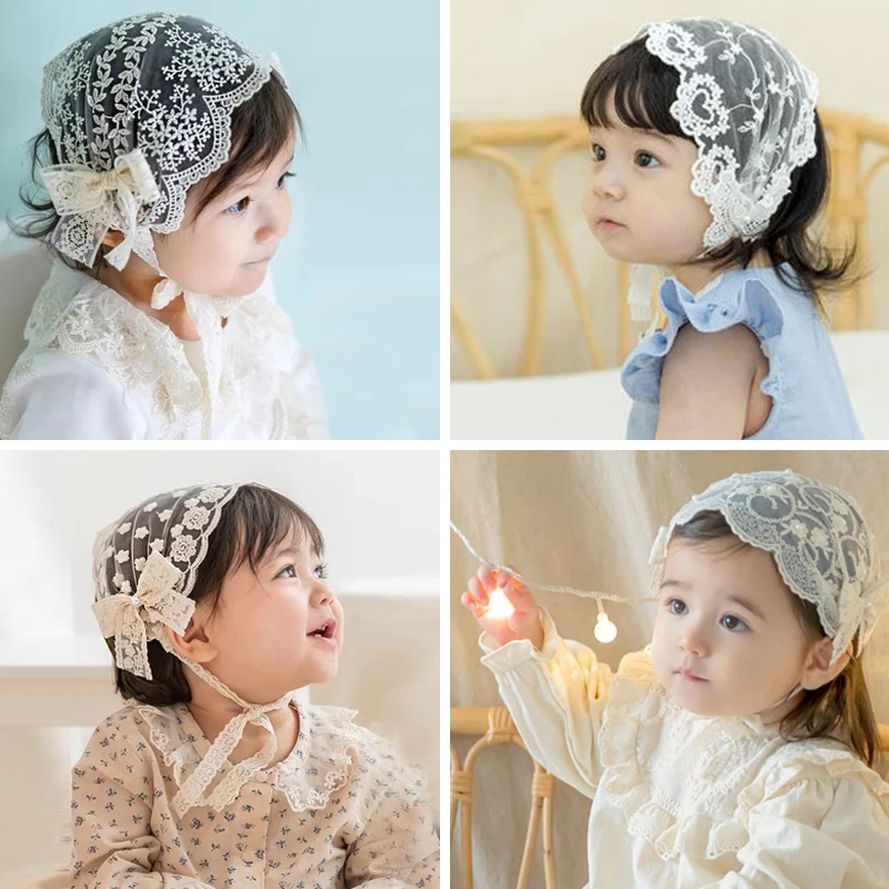 Lace Embroidery Baby Girl Headbands Summer Breathable Mesh Kids Hair Bands for Newborn Infant Princess Adjustable Headwear