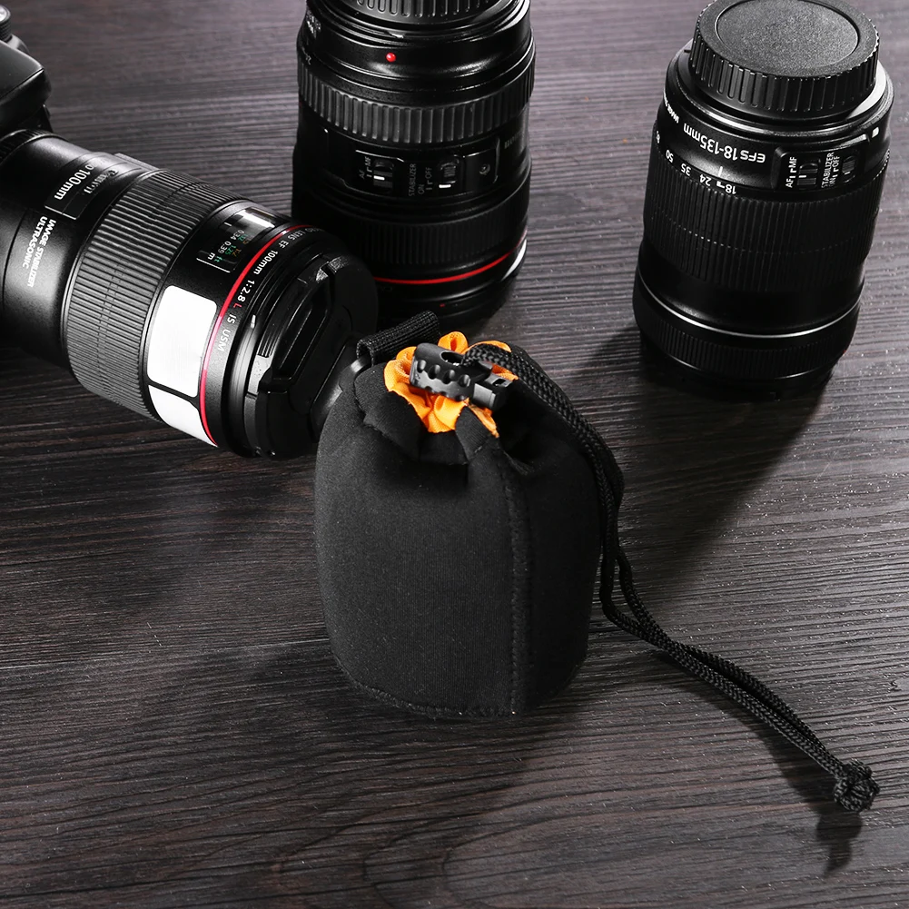 Waterproof Soft Neoprene Camera Lens Pouch Bag Drawstring Protector Case