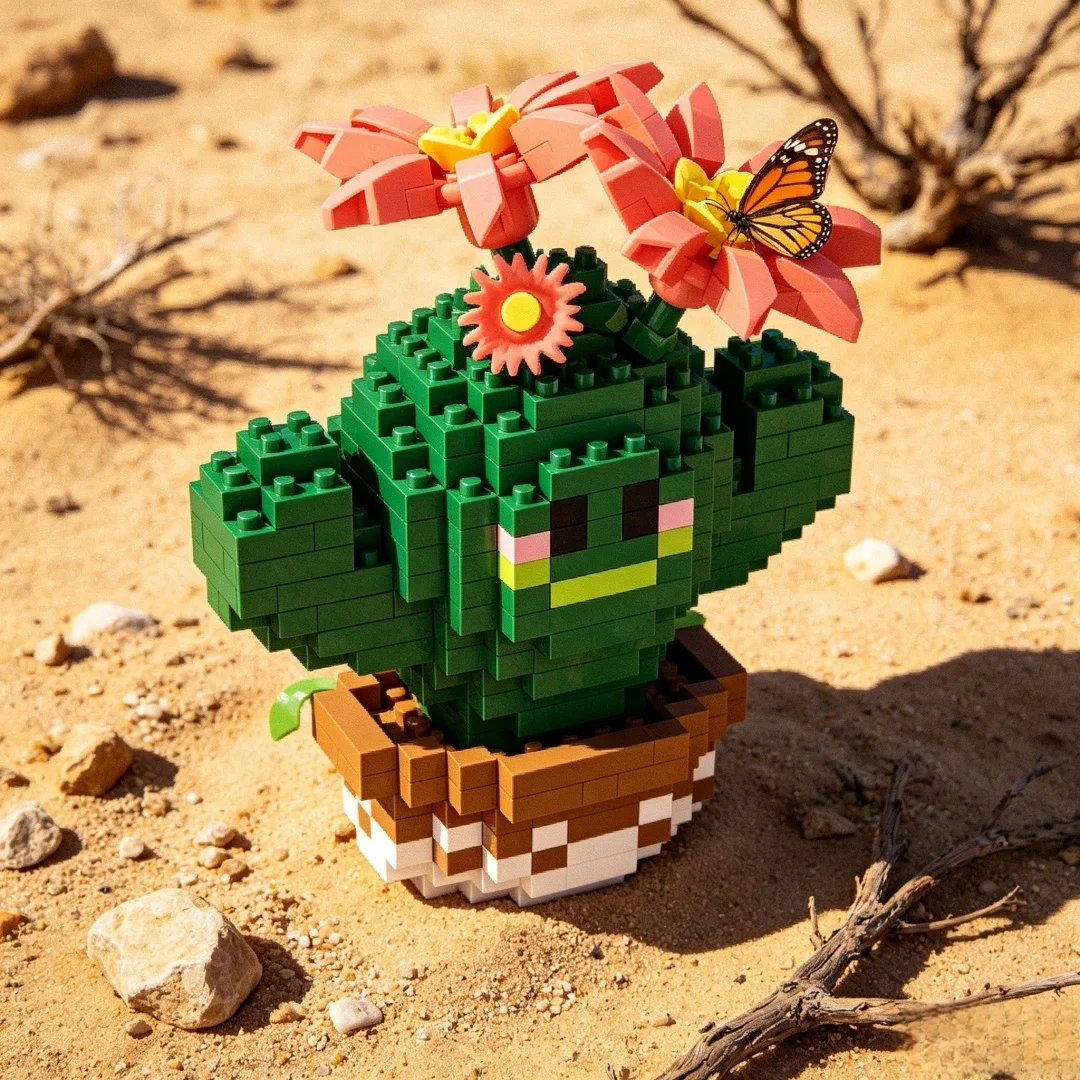 338pcs 사막 선인장 3D 퍼즐 빌딩 블록 장난감, 가정 장 꽃 분재 장식품, 어린이 생일을 위한 DIY 다육 식물 선물