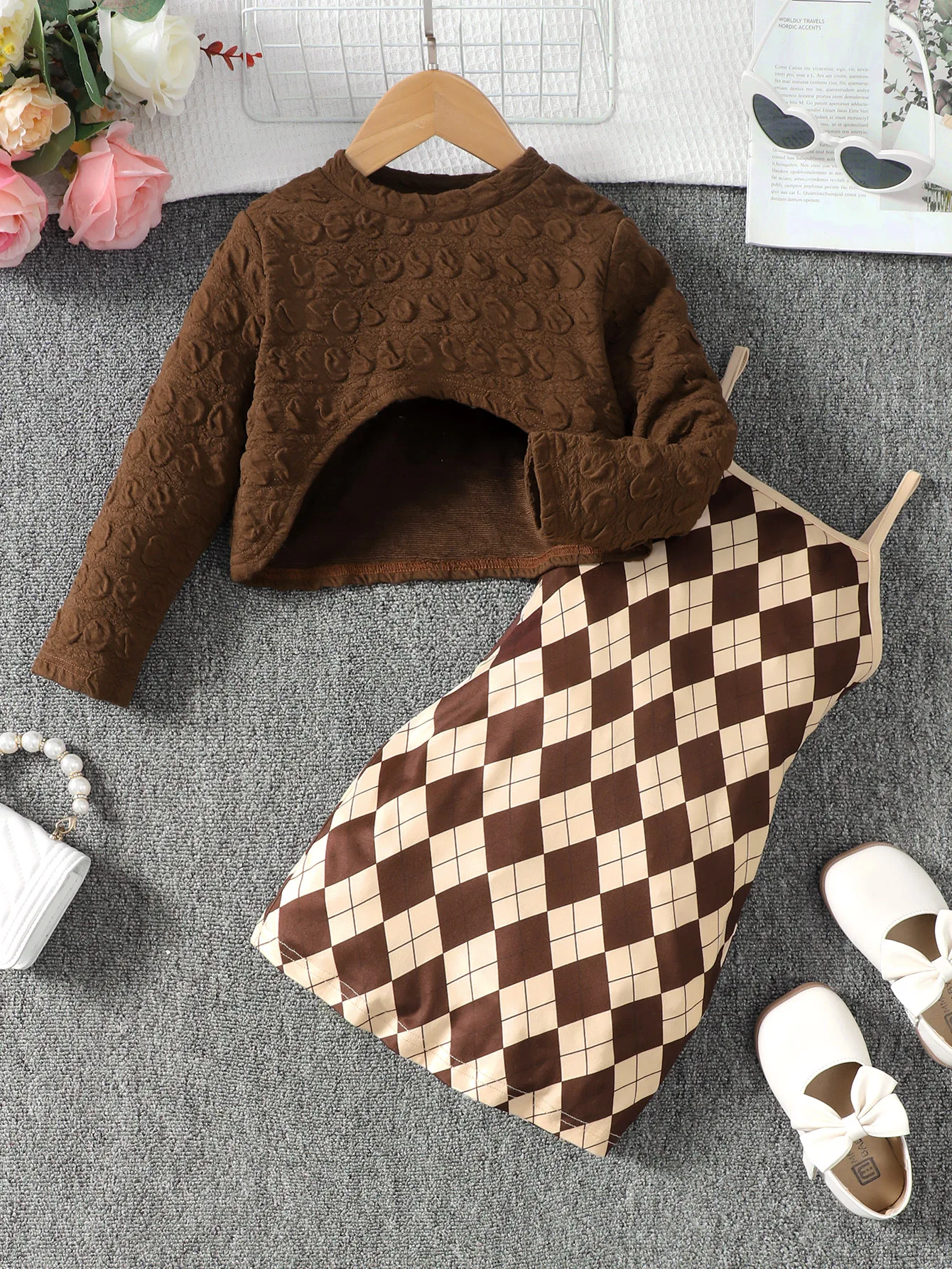 Girl's Brown Fashion Dress with Pullover 1