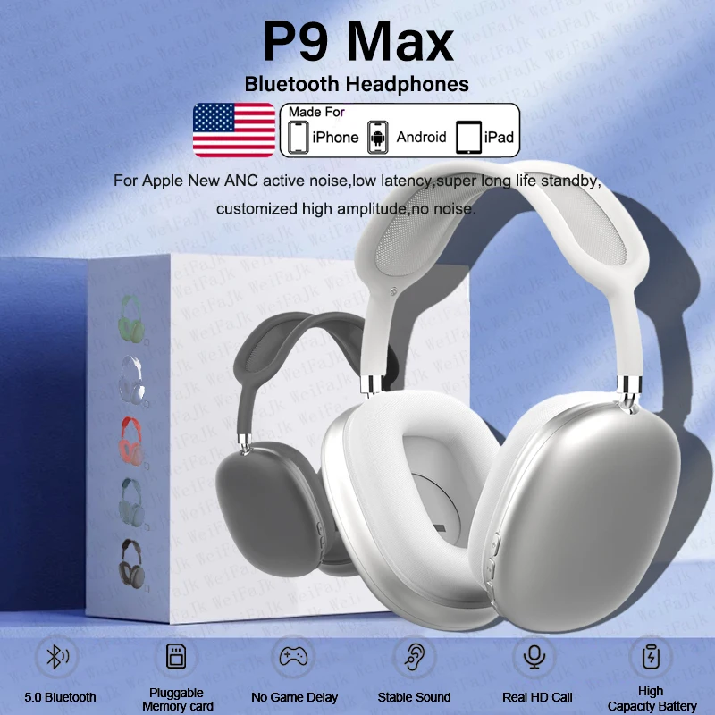 Air Max P9 Pro Headphones Wireless Bluetooth Noise Cancelling Mic Pods Over  Ear Sports Gaming Headset For Apple iPhone - AliExpress