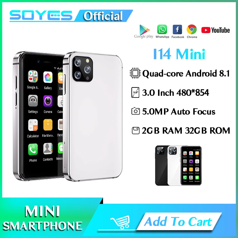 

I14 Mini Smartphone 3.0'' Display Android 8.1 Quad Core 3G WCDMA 2GB RAM 32GB ROM Dual SIM 5MP Play Store Small Mobile Phone