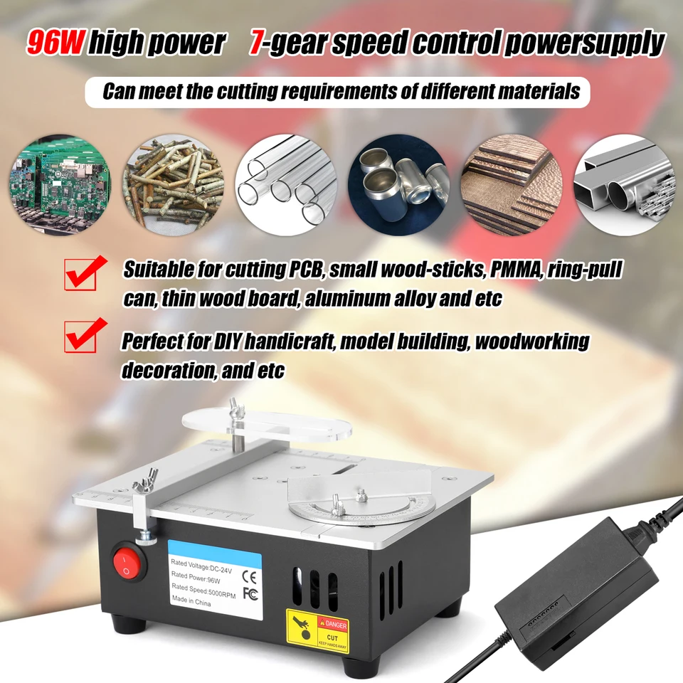 thumbnail image 2 of 100W Mini Table Saw - Adjustable Speed & Angle Desktop Cutter For Crafts & DIY Projects 2 of 10