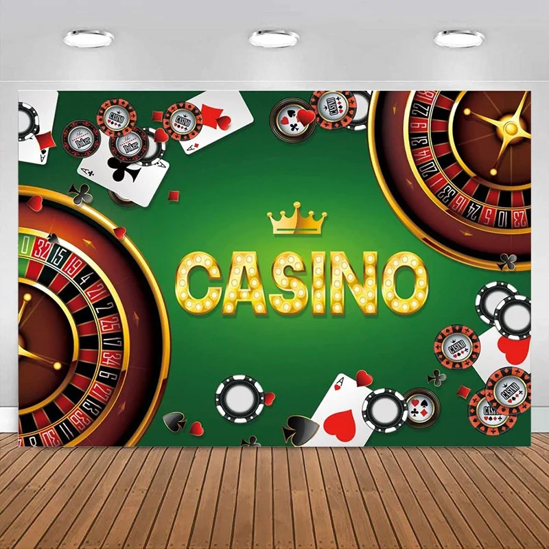 Green Casino Roulette Sfondo Las Vegas Fotografia Sfondo Chip Poker Banchetto Uomo Donna Festa Di Compleanno Decorazione Banner