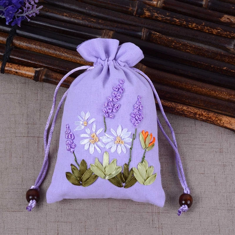 Embroidery Printed Lavender Imitation Hemp Bag Wedding Party Small Gift Packaging Bag Home Decoration Ornaments