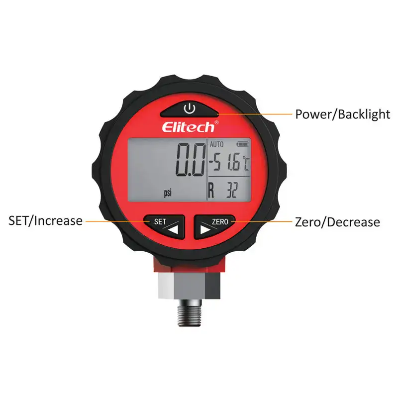 Elitech SMG-1L/SMG-1H -14.5-500 Psi/800 Psi Enkele Digitale Manometer Freon Manometer Voor 87 + Koudemiddelen