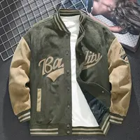 Retro Suede Baseball Jacket for Men Spring Autumn Loose Top Embroidered Pilot Jacket Trendy Outerwear Polyester Fiber