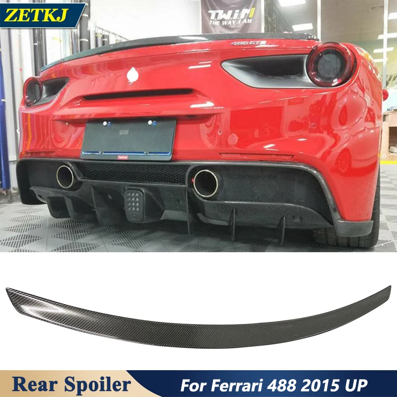 

N-style Real Carbon Fiber Car Rear Small Spoiler Tail Fixed Wind Wing Lip Perfect Fit For Ferrari 488 2015 Up Tuning Styling