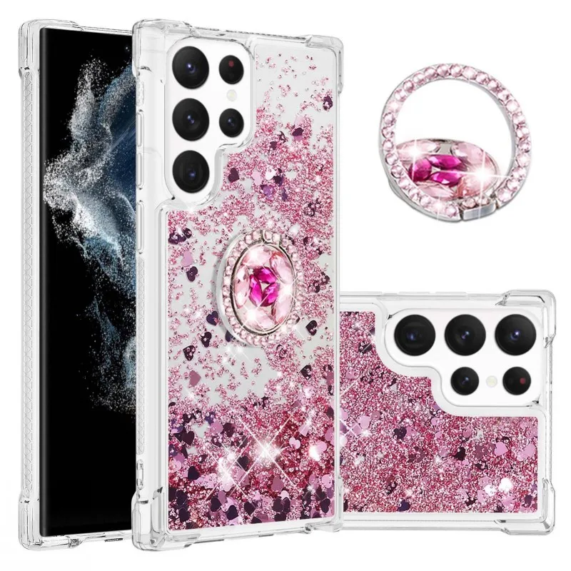 Shockproof Liquid Case For Samsung Galaxy S22 Ultra S21 Plus S20 FE A73 A53 A13 A52 A72 A32 A33 Quicksand Glitter Ring Cover silicone cover with s pen Cases For Samsung