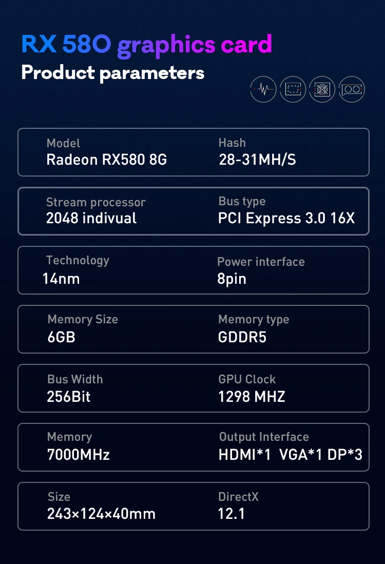 EHT: 28-31MH/S, Brand New AMD RX 580 8G Computer Graphics Card, RX580 8GB 256bit GDDR5, mining or gaming. Large Stock video card for gaming pc