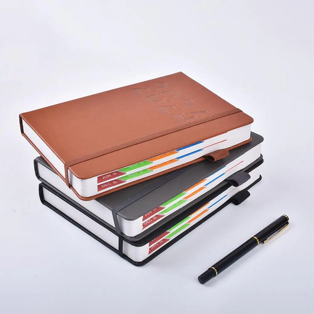 

Ink-proof Paper Planner 2024 Planner Faux Leather Hardcover Colorful Monthly Index Elegant Journal Student Supplies