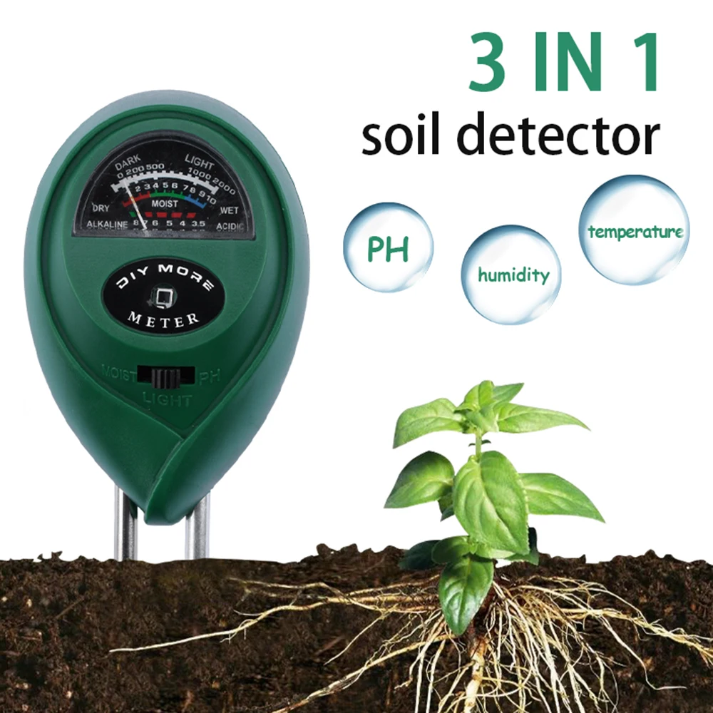

3 в 1 АНАЛИЗАТОР почвы, измеритель PH, освещенности, сада, цветов, почвы, датчик влажности, измеритель кислотности растений, монитор PH