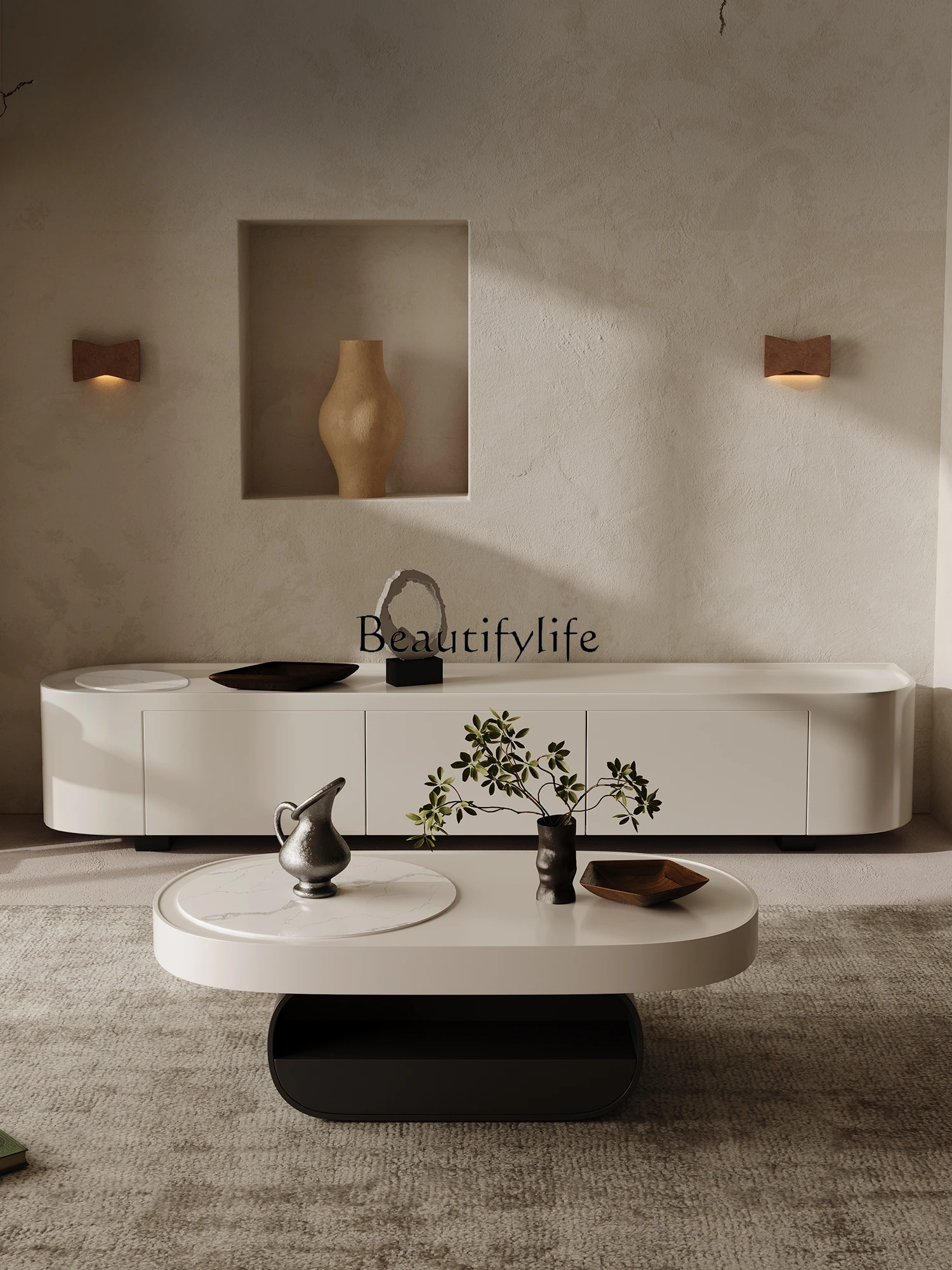 

Stone Plate Tea Table Living Room Home Modern Minimalist Oval Coffee Table