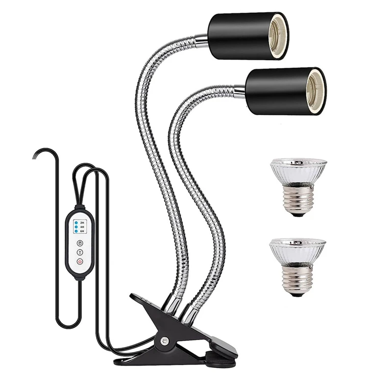 

Нагревательная лампа для рептилий, нагревательная лампа с двойной головкой и зажимом, с циклическим таймером для черепахи, медный дракон