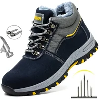 Winter Boots Men Steel Toe Cap Safety Boots Work Shoes Men Puncture-Proof Work Boots Plush Warm Safety Shoes Male