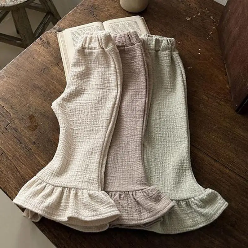 Toddler Girl Solid Boot Cut Pants Spring Thin Soft Sports Slim Fit Cotton Rolled Up Outer Trousers Girls Baby Fashion Pants