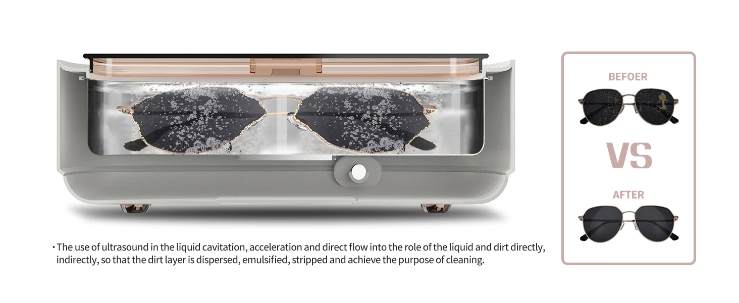 Description Picture 5 of item43000Hz Ultrasonic Jewelry Cleaner Machine Small Portable Glasses Watch Ultrasonic cleanser Box Household Glass Washing Machine