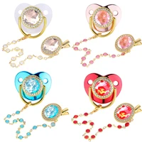 All Zircon Baby Pacifier Crystal Beads Chain Clips with Cover Newborn Boys Girls Silicone Pacifiers Holder Infant Shower Gifts 1