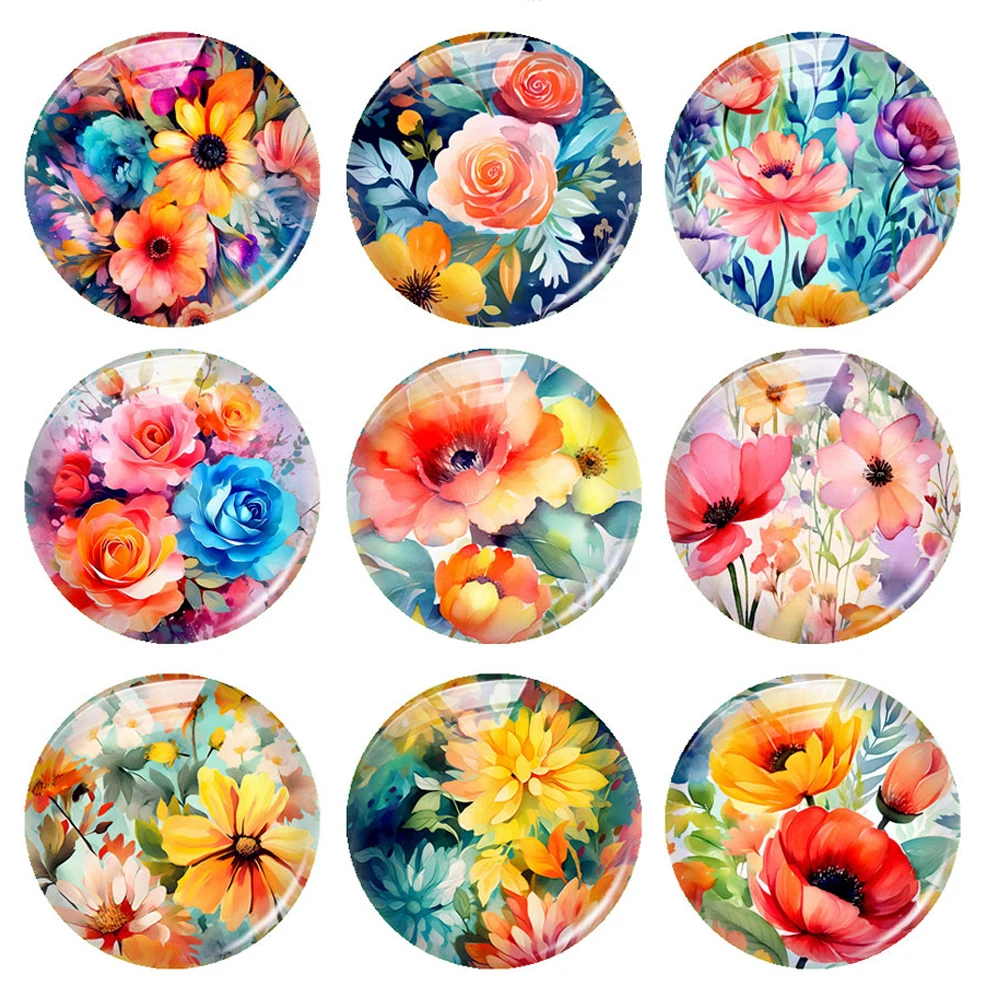 

Watercolor Flower Photo Glass Cabochon Charms Spring Flatback Demo Flat Back Cameo For Diy Jewelry Making Findings Accessories