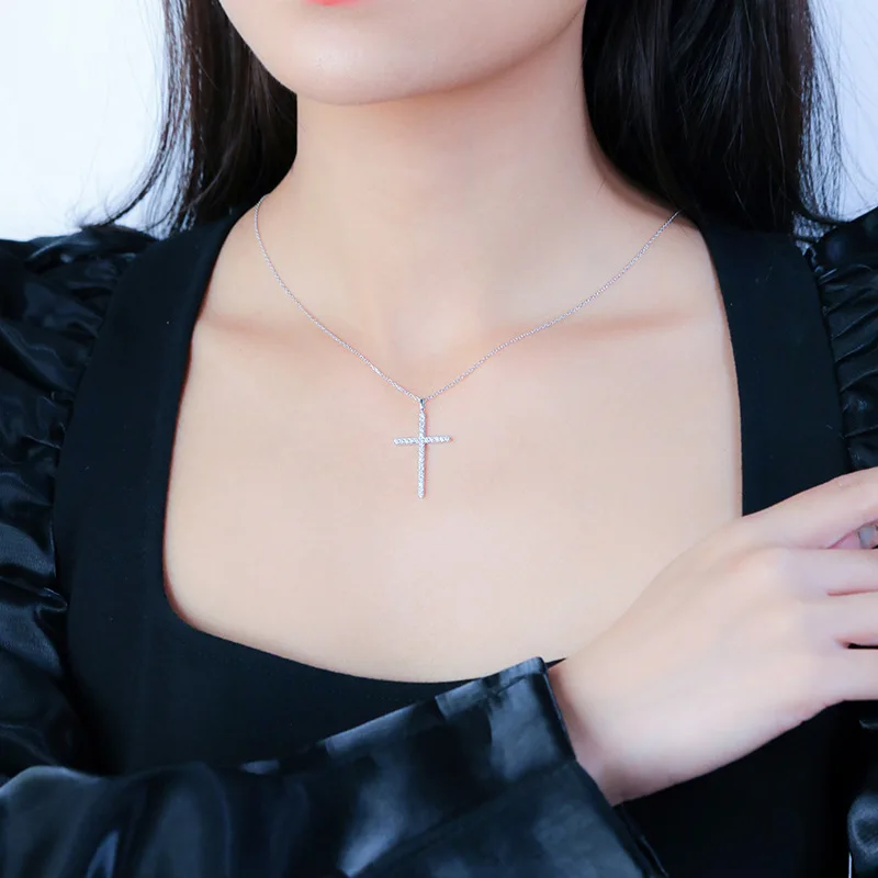 Pendant Necklace 925 Sterling Silver White Zircon Cross