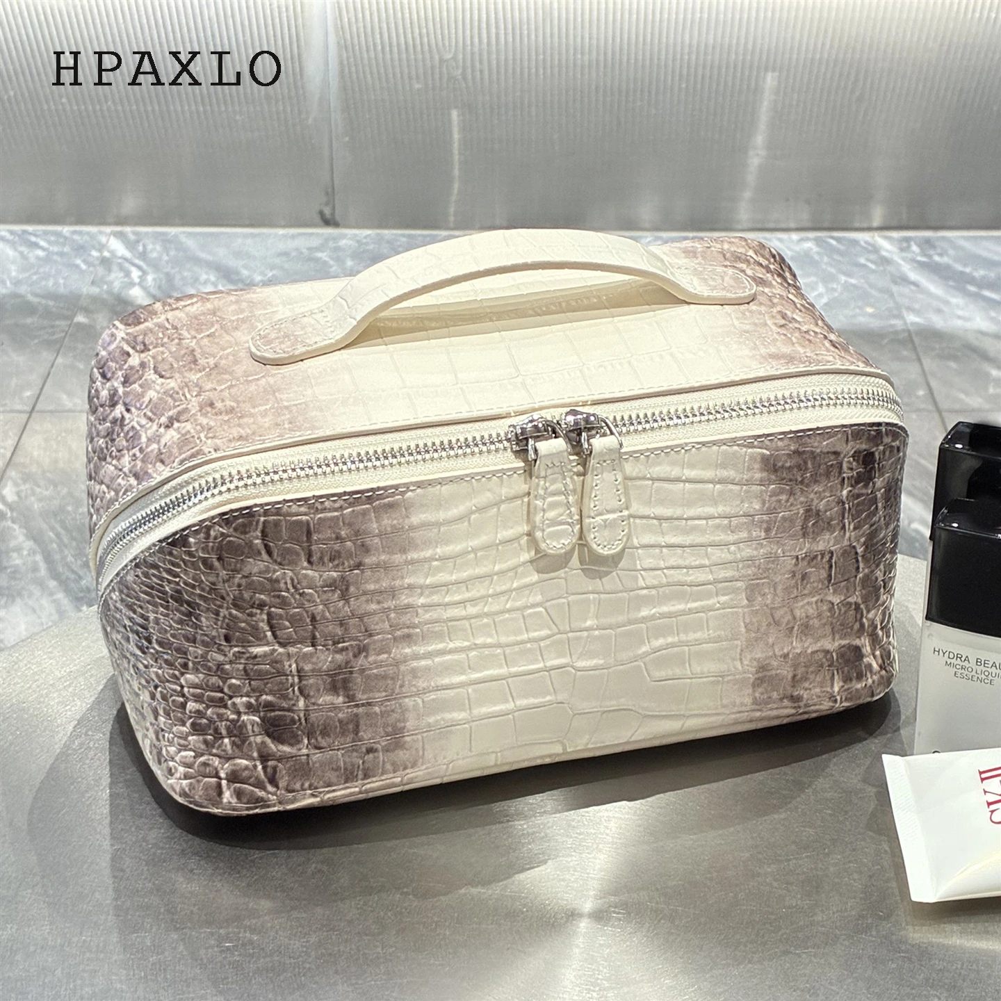 Himalayan Cosmetic Bag Cow Leather Crocodile Pattern Genuine Leather Women's Portable Storage Makeup Bag Travel Toiletry Bag 1