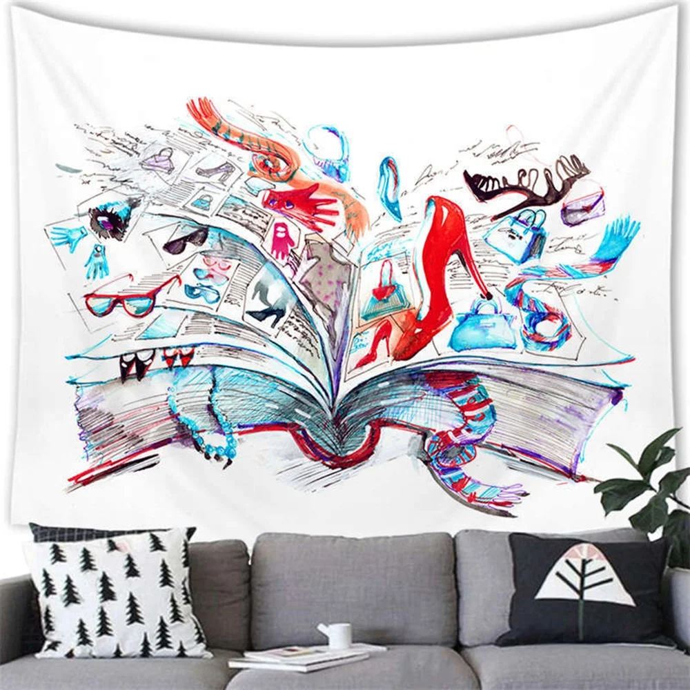 

Watercolor Magic Book House Tapestry Color Aesthetic Art Fairy Tale World Wall Hanging Tapestries Bedroom Living Room Dorm Decor