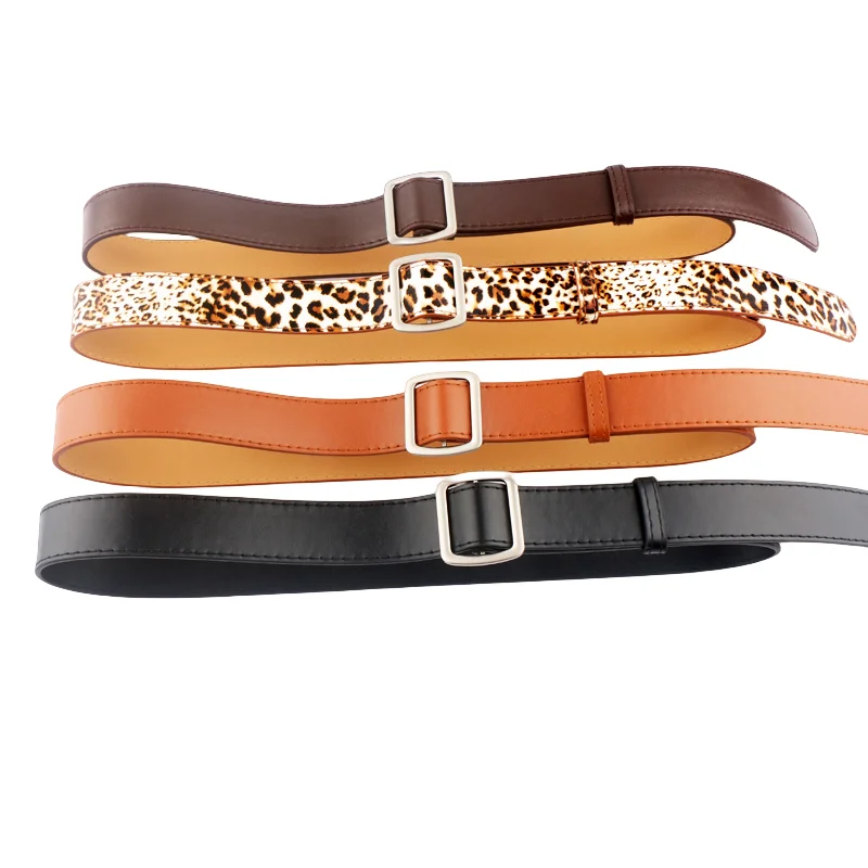 Non-porous knotted Leopard Print Faux Leather No Pin Buckle Belt Female Jeans Fashion Ladies Trousers Jean Strap Belts for Women