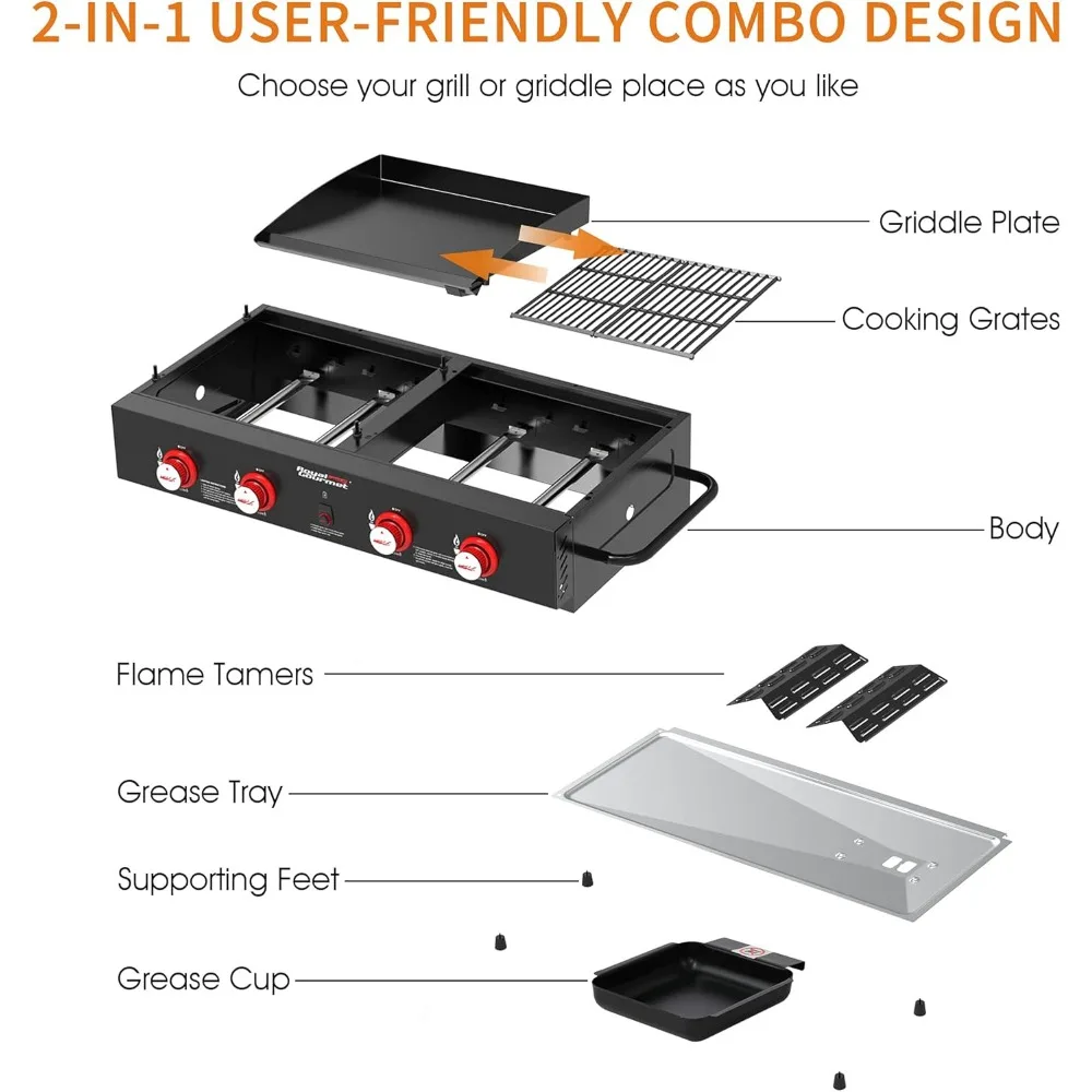4-Burner Tailgater Grill Griddle Combo, Portable Propane Gas Grill and Griddle Combo for Backyard or Outdoor BBQ Cooking 6