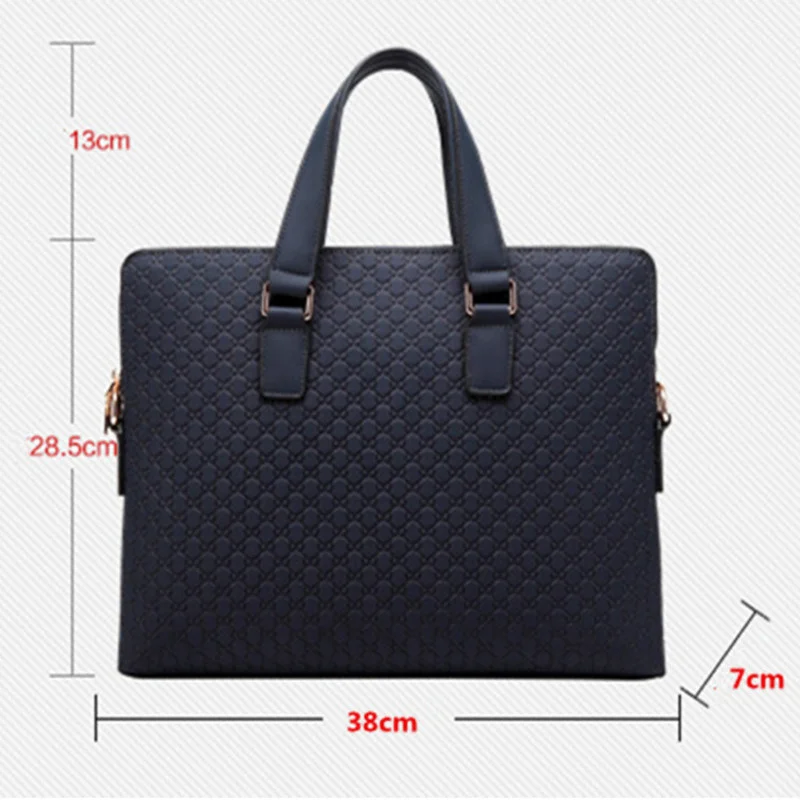 Double Zipper Genuine Leather Men Briefcase Blue Shoulder Diagonal Black Leather Male 14.1
