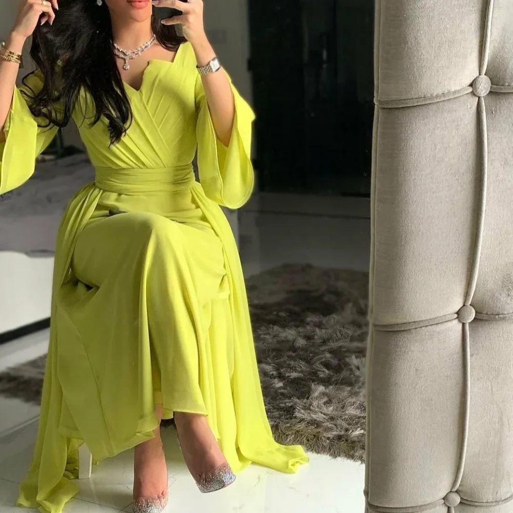 

Formal Occasion Dresses A-line Evening Dresses Asymmetrical One-Shoulder Chiffon Anke length Prom Dresses فساتين سهره فاخره