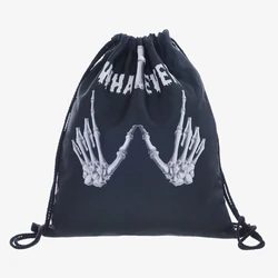 3D Printed Black Skull Drawstring Bag Casual Softback Mochila Cuerda Harajuku Drawstring Backpack Women Men Modis String Bag