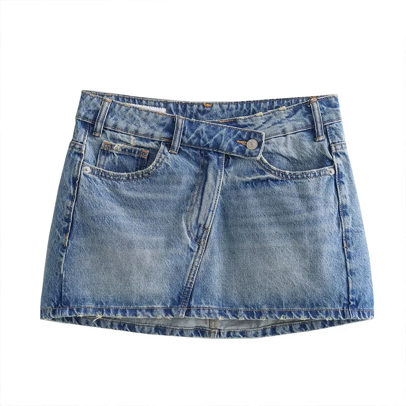 

2024 Denim Skirt Women's Midi Denim Faded Button Mini Skirt Women's Streetwear Summer Sexy Elegant Chic Short Skirt