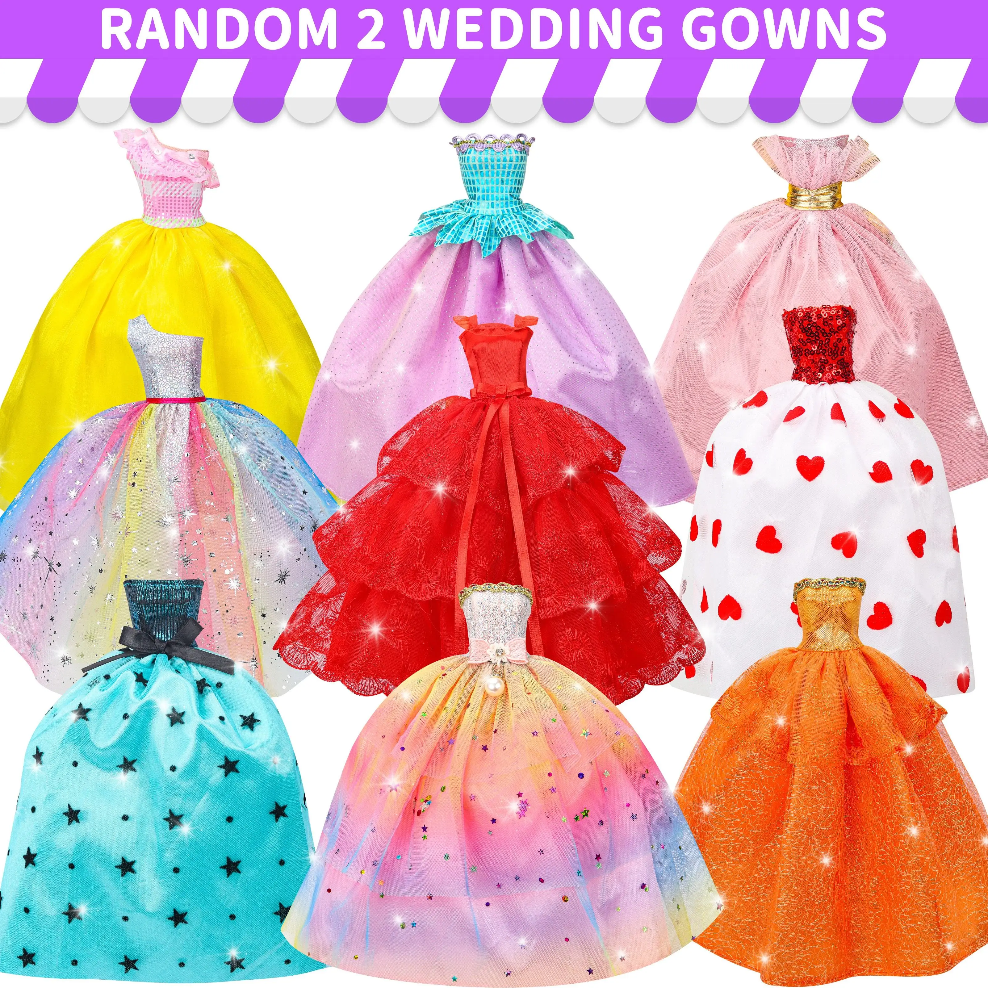 56pcs Doll Clothes and Accessories Set Includes Random 2 Wedding Gowns 2 Evening Dresses 6 Fashion Dresses and other clothes
