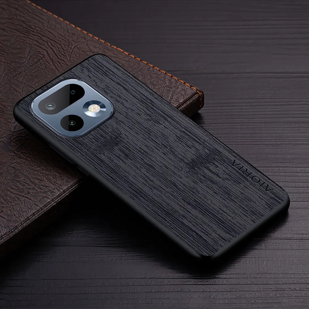 Elegant Straight Wood Grain PU Leather Phone Case