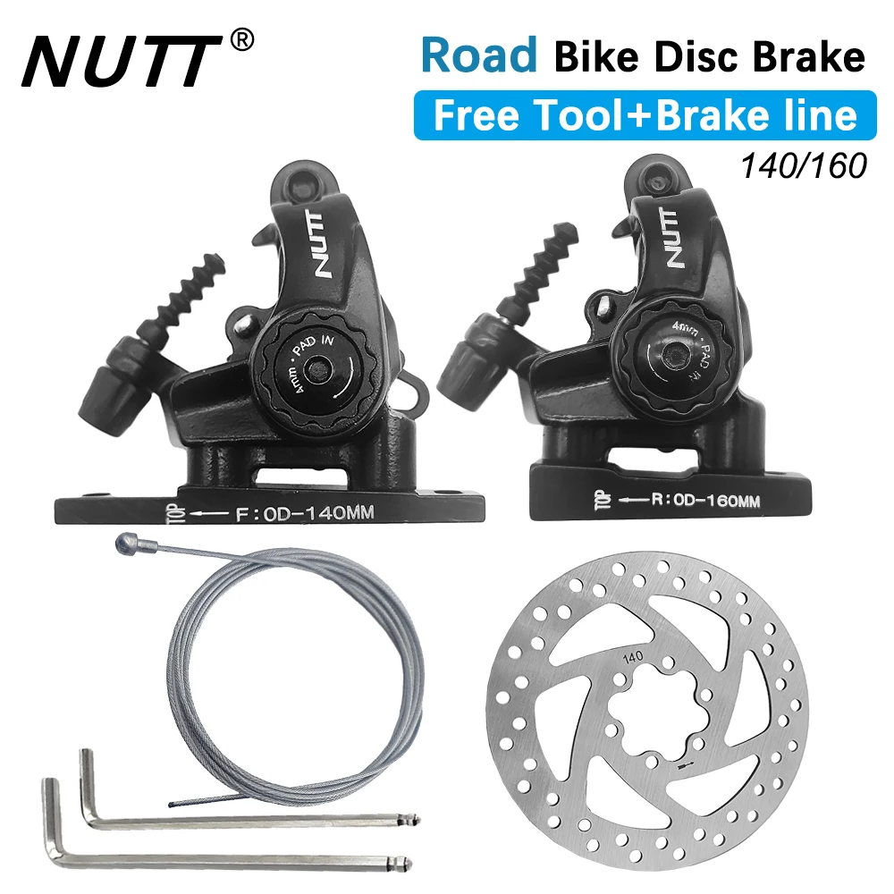 

NUTT Road Bike Brakes Disc Brake Line Pull Flat Mount Front Rear 140mm 160mm Rotor Aluminum Alloy Caliper For Road Bicycle Parts