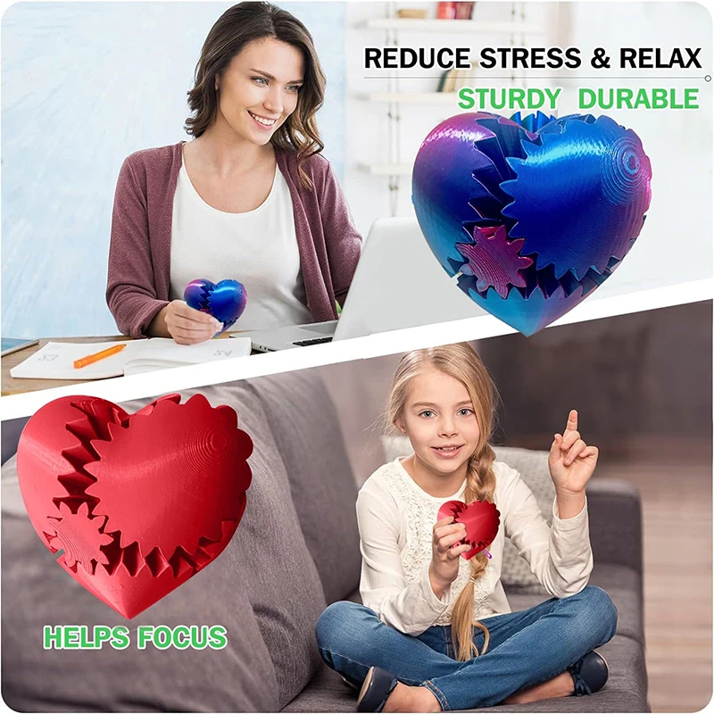 3D Printed Heart Gear Ball Spin Ball Gear Sphere Fidget Toy Activity Desktop Toy Work Travel Stress Relief Fidget Gift