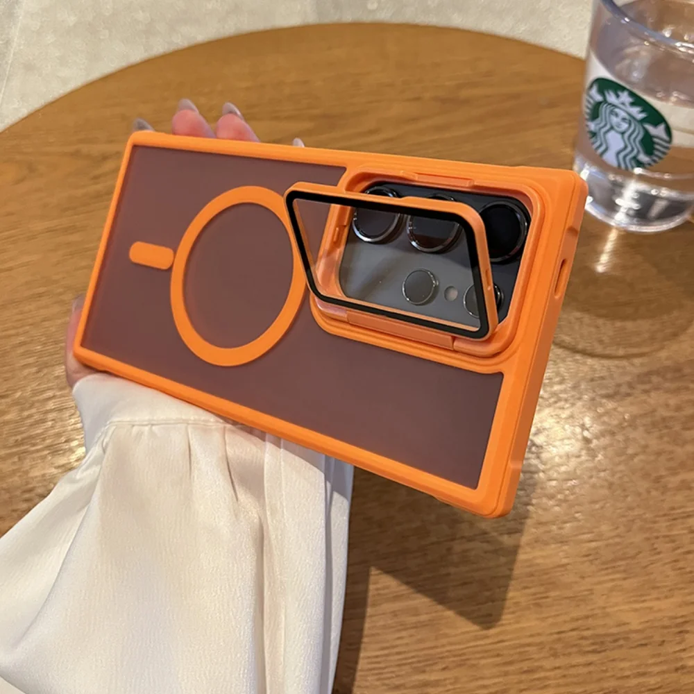 Frosted Magnetic Holder Phone Case with MagSafe Compatibility and Camera Protector