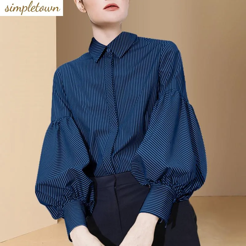Striped Shirt Women's 2024 Spring/Summer New French Retro Fashion Design Versatile Top Lantern Sleeve Shirt