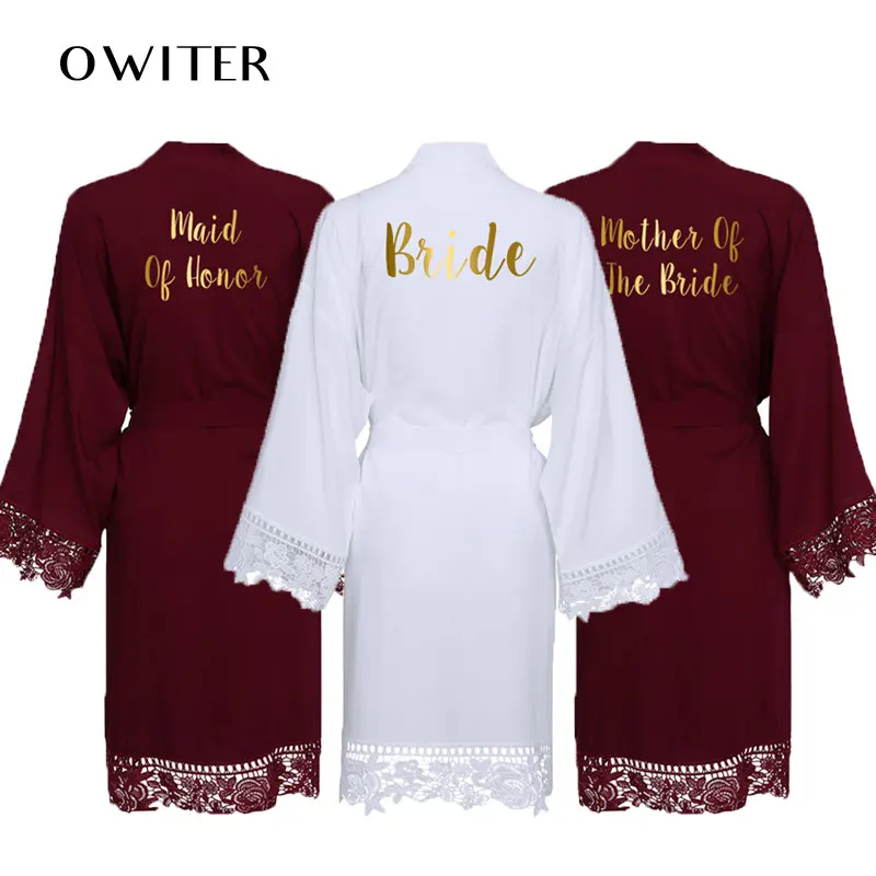 OWITER Women Rayon Cotton Lace Robe Bride Robe Bridesmaid Robes Gown