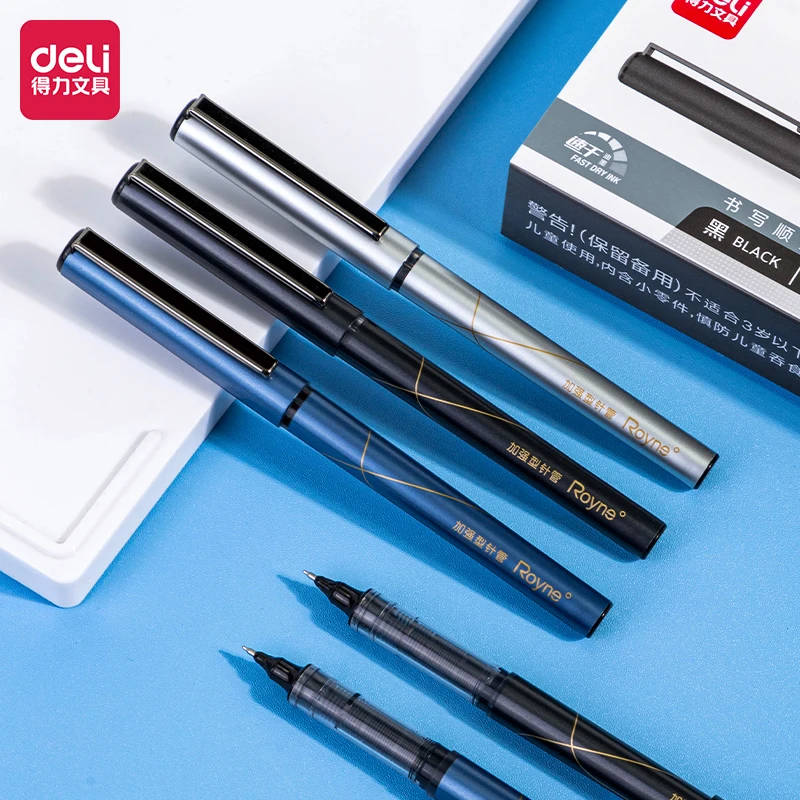 델리 검정 잉크 속건성 사무용 펜, 스트레이트 액체 볼펜, 학생 학용품, 고품질 펜, 0.5mm