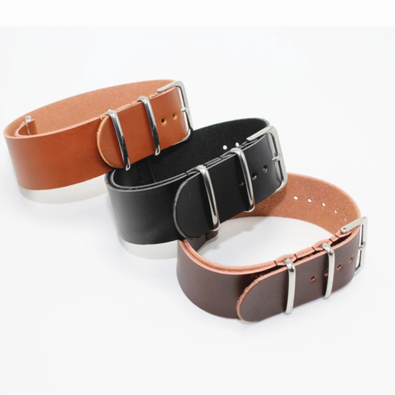 

18mm 20mm 22mm 24mm Adjustment Artificial Leather Watchband Strap Accessories Men Women Silver Color Ring Buckle Bracelet Band
