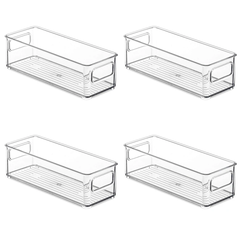

4 Pcs Refrigerator Organizer Bins, Clear Stackable Plastic Food Storage Rack With Handles For Pantry, Kitchen